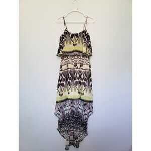 Bisou Bisou Women Sz 2 Sun Dress Hi Low Asymmetrical Boho Green Spaghetti Strap